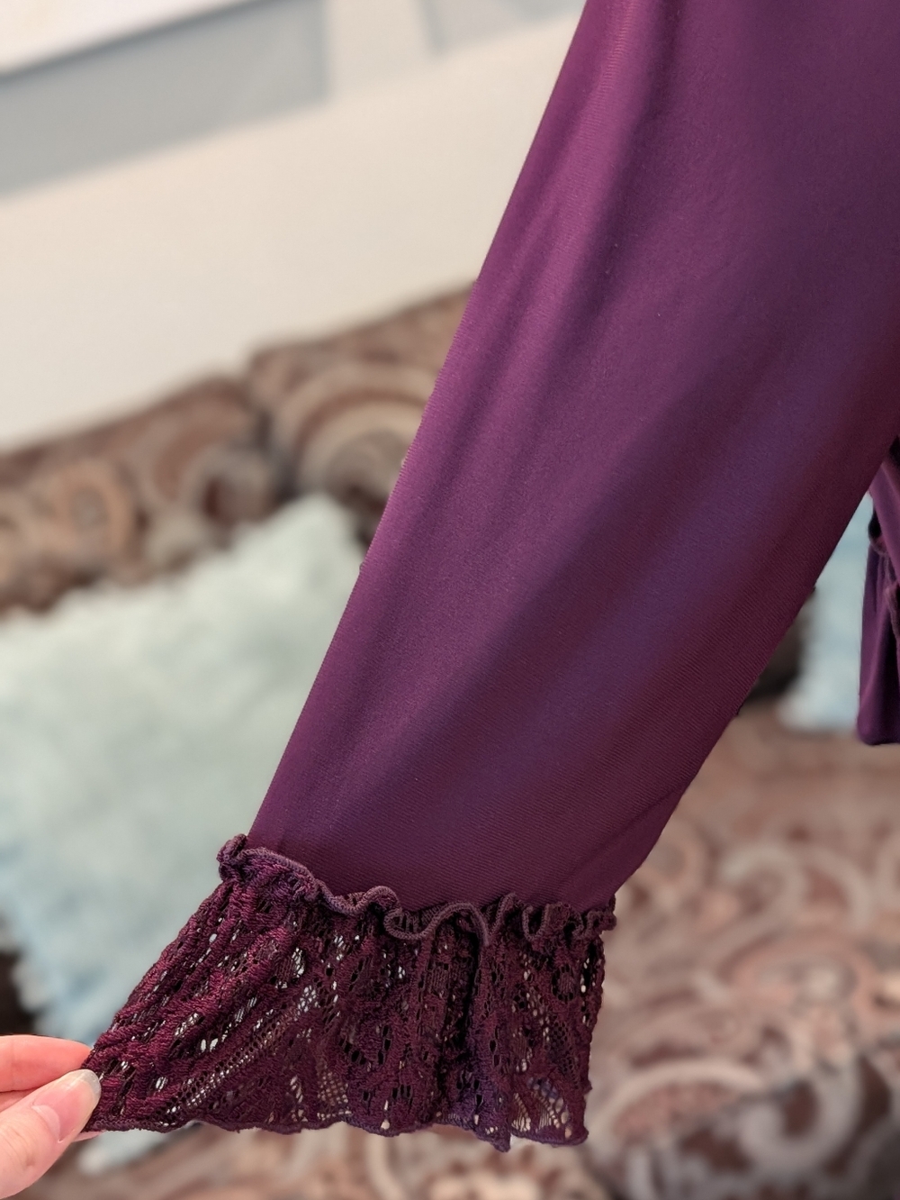 Women's Ruffled Tiered Lace Maxi Dress - Plum - Picture 5 of 5